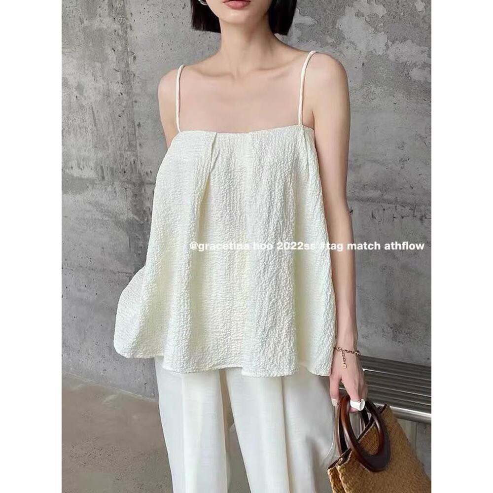Cream White textured babydoll tank small